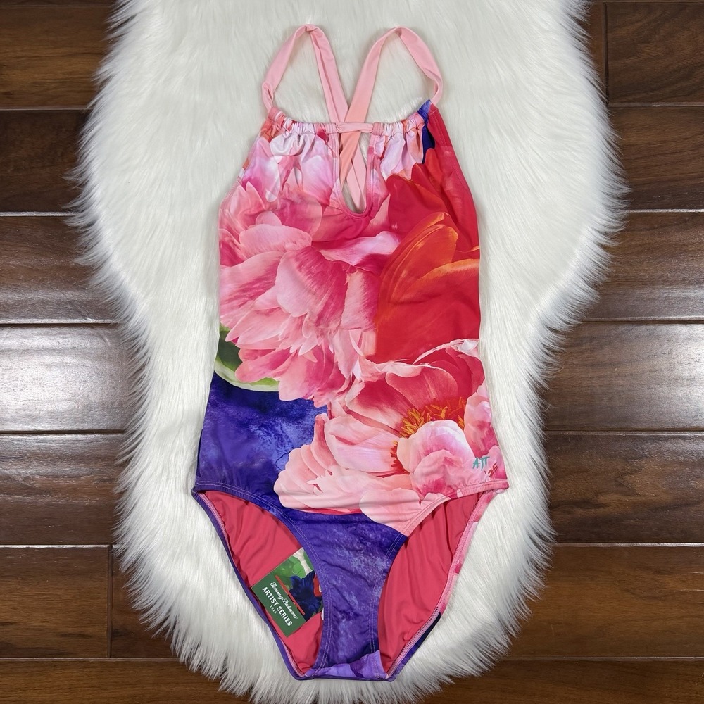 Tommy Bahama Women's Size 6 Pink Artist Series High Neck One Piece Swimsuit